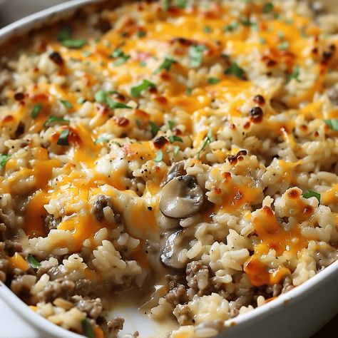 Beef Rice Broccoli Casserole, Recipes With Long Grain Rice, Wild Rice And Sausage Casserole, Ground Turkey Recipes With Rice, Cheesy Beef And Rice Casserole, Rice And Ground Turkey Recipes, Mushroom And Rice Recipes, Ground Beef Recipes Rice, Cheesy Ground Beef And Rice Casserole