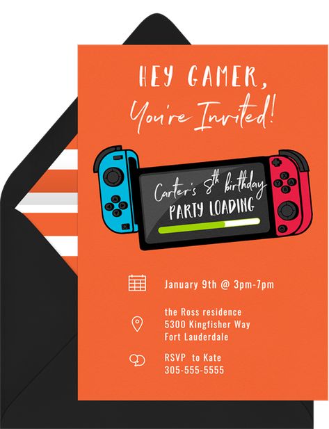 Switch Party Ideas, Nintendo Switch Birthday, Nintendo Switch Party, Game Night Invitation, Switch Party, Ticket Invitation Template, Casino Night Invitations, Games Birthday Party, Video Games Birthday Party