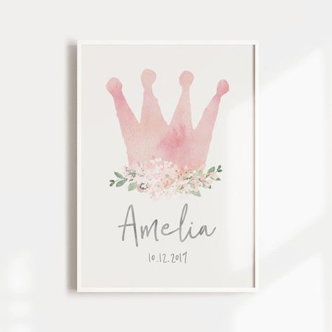 Painting For Baby Girl, Floral Boho Nursery, Baby Girl Watercolor, Watercolor Nursery Art, Nursery Personalized Wall Art, Personalised Wall Art, Large Poster Prints, Birth Prints