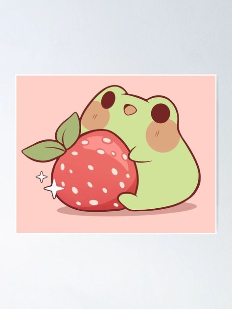 "Frog with strawberry" Poster for Sale by Rihnlin | Redbubble Frog With Strawberry, Strawberry Poster, Strawberry Frog, Frog Wallpaper, Poster Cute, Cute Frog, Cute Frogs, Fine Arts, Sale Poster