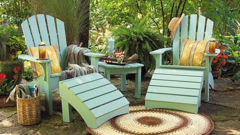 The Best Garden Seating Options for the Cabin Outdoor Furniture Ideas Backyards, Adirondack Furniture, Mark 6, Garden Wallpaper, Diy Camper, Lawn Chairs, Camper Ideas, Garden Seating, Adirondack Chairs