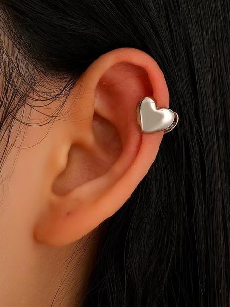 1pc Heart Decor Ear CuffI discovered amazing products on SHEIN.com, come check them out! Heart Ear Cuff, Fake Earrings, Sweet Earrings, Fake Jewelry, Heart Decor, Style Hip Hop, Punk Jewelry, Estilo Hip Hop, Silver Jewelry Fashion