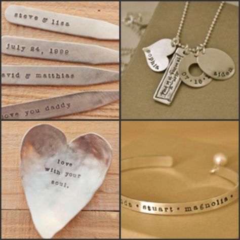 Stamped Metal Jewelry, Lisa Leonard Designs, Crafts Homemade, Hand Stamped Metal, Metal Stamped Jewelry, Stamped Metal, Silverware Jewelry, Fun Party Games, Hand Stamped Jewelry