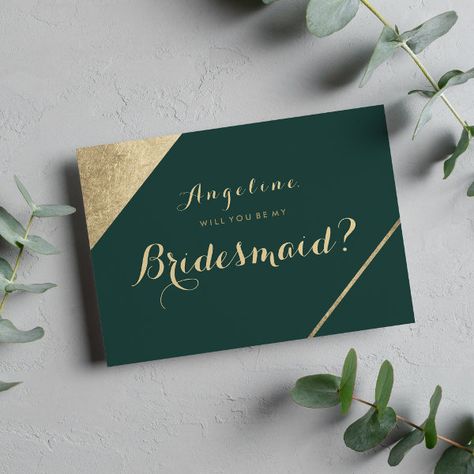 Glamorous forest green gold chic Bridesmaid Invitation Gold And Forest Green Wedding, Cheap Bridesmaid Gifts, Forest Green Wedding, Will You Be My Bridesmaid Gifts, Gold Chic, Unique Bridesmaid, Bridesmaid Invitation, Purple Wedding Invitations, Green Wedding Invitations