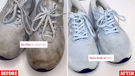 White Tennis Shoe Cleaning Hacks, Cleaning Sneakers White, How To Clean Mesh Sneakers, Best Way To Clean White Shoes, How To Clean White Tennis Shoes, Washing Sneakers, Clean Running Shoes, Cleaning White Shoes, How To Whiten Shoes