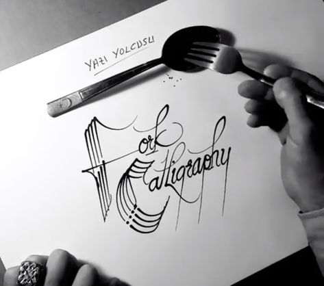 Gorgeous Calligraphy Created With the Tines of a Fork Gorgeous Calligraphy, Calligraphy Letters Alphabet, Calligraphy Words, Hand Lettering Art, How To Write Calligraphy, Instagram Website, Calligraphy Alphabet, Calligraphy Letters, Creative Painting