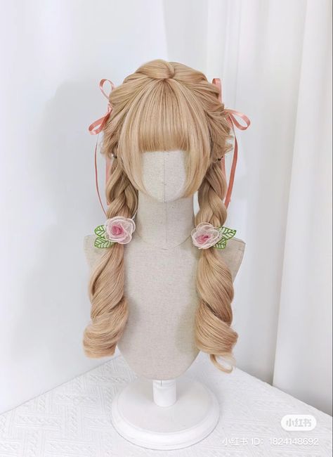 Pretty Hair Cuts, Kawaii Wigs, Light Blue Hair, Hair Inspiration Long, Kawaii Hairstyles, Hair Flowers, Fantasy Hair, Hair Up Styles, Alternative Hair