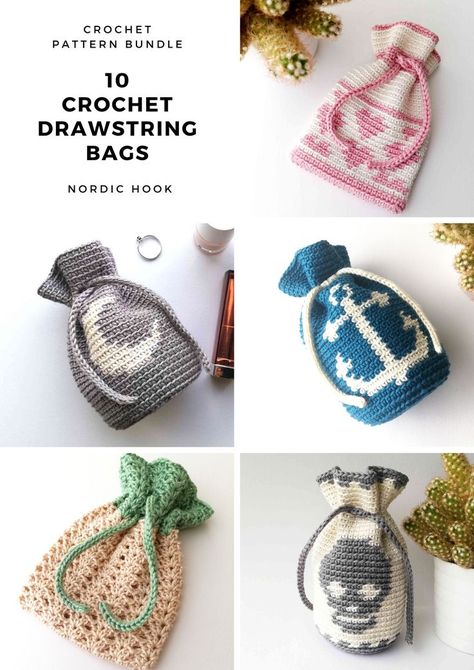 Crochet Drawstring Bags, Crochet Drawstring Bag, Drawstring Bag Pattern, Crochet Drawstring, Bag Pattern Free, Crochet Bag Pattern Free, Crochet Pouch, Crochet Design Pattern, Crochet Clutch