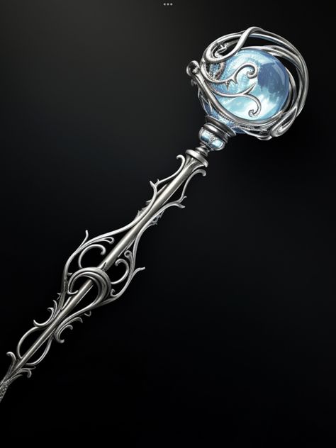 Silver Staff Fantasy Art, Scepter Magic, Ice Staff, Moon Scepter, 500 Drawing Prompts, Moon Staff, Fantasy Magician, Staff Magic, Magic Staff