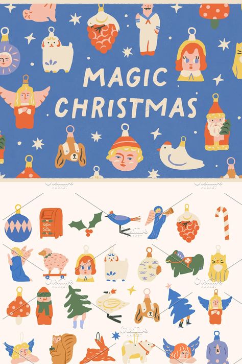 Xmas Illustration Christmas, Cute Christmas Illustration Art, Christmas Gifts Illustration, Christmas Illustration Cute, Christmas Catalogue Design, Christmas Card Illustration Design, Xmas Illustration Design, Christmas Poster Ideas, Christmas Poster Vintage