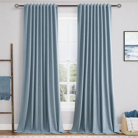 Amazon.com: Linen 100% Blackout Curtains 84 Inches Long for Living Room 2 Panels Back Tab Hook Belt Light Grey Natural Black Out Curtains for Bedroom Windows Gray Pleated Room Darkening Insulated Drapes 52X84 : Home & Kitchen Neutral Farmhouse Living Room, Living Room High Ceiling, Room High Ceiling, Curtains Track, Blackout Curtains Living Room, Boys Bedroom Curtains, Curtain Track System, Neutral Farmhouse, Linen Blackout Curtains