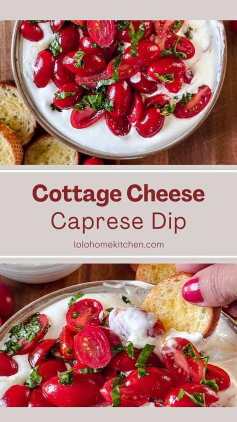 Cottage cheese caprese dip is made with whipped cottage cheese and the classic flavors of caprese salad. Simple to make, delicous, and filled with protein. Cottage Cheese Caprese, Caprese Dip, Whipped Cottage Cheese, Salad Simple, Cottage Cheese, Caprese Salad, The Recipe, Cookie Dough, Home Kitchen