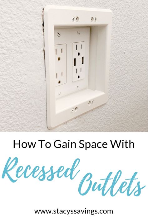 How To Install Large Recessed Outlets.  Add additional outlets, USB outlets, and gain space!  Push your furniture all the way to the wall with this easy DIY project!  #diy Recessed Outlet | Space Saver | Remodel | Upgrade | USB Outlet | Easy DIY Project Recessed Outlets, Free Front, Dining Room Remodel, Usb Outlet, Design Blogs, Marie Kondo, Up House, Design Magazine, Wall Outlets