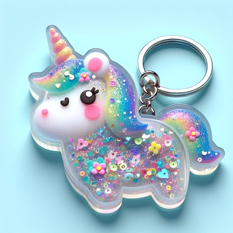 Behold a cute unicorn resin keychain that's bound to steal every teen's heart! Imbibed with bright colors, sparkling sequins, and mini flowers, this adorable trinket promises youthful charm in heaps. #ResinKeychain #UnicornKeychain #TeenFashion #TweenGifts #CuteAccessories #ResinArt. Diy Unicorn Keychain, Key Chains Kawaii, Cool Keychains Claire's, Unicorn Keychain, Kids Toys For Boys, Hello Kitty Cupcakes, Paper Dolls Diy, Kawaii School Supplies, Barbie Doll Set