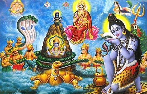 Shiva drinks poison during churning of ocean Samudra Manthan, Vishnu Avataras, Lord Narasimha, Hindu Gods And Goddesses, Krishna Hindu, Shiva Parvati Images, Hindu Culture, Lord Vishnu Wallpapers, Om Namah Shivaya