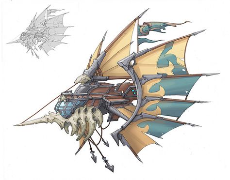 Steampunk Airship Concept Art, Fantasy Airship Concept Art, Air Ship Concept Art, Airships Concept, Dnd Airship, Airship Concept Art, Airship Concept, Spelljammer Ships, Spaceship Concept Art