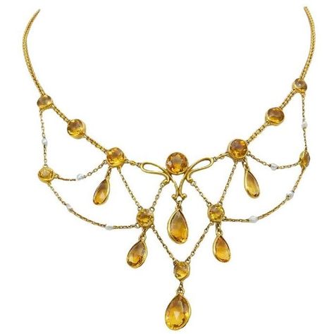 Pretty Citrine Festoon Necklace ❤ liked on Polyvore featuring jewelry, necklaces, citrine jewelry, citrine necklace, bezel set necklace and round necklace Draping Design, Edwardian Necklace, Medieval Necklace, Drop Necklaces, Festoon Necklace, Edwardian Jewelry, Citrine Jewelry, Fairy Jewelry, Citrine Necklace