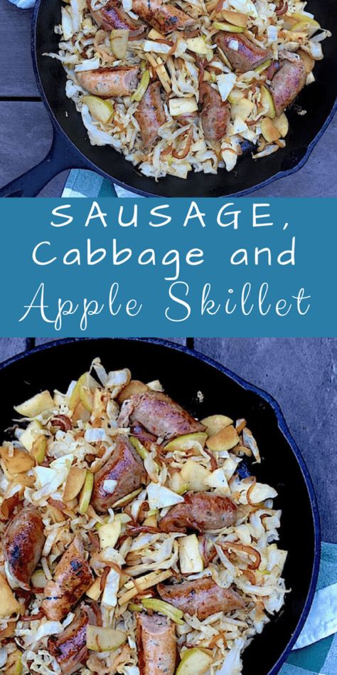 Sausage, Cabbage, and Apple Skillet - Mom's Kitchen Handbook Chicken Apple Sausage And Cabbage, Kielbasa Cabbage And Apples, Cabbage Apples And Sausage, Sausage Cabbage Apple Skillet, Smoked Apple Sausage Recipes, Sausage And Apples Recipes, Fall Cabbage Recipes, Cabbage And Apples Recipes, Apple Sausage Recipes Dinners