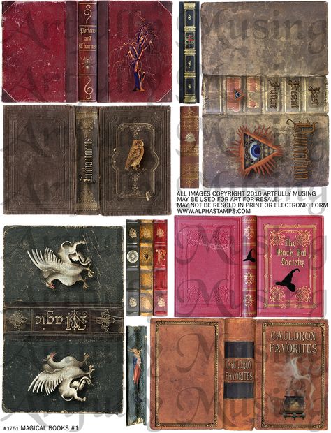 Artfully Musing: MINI APOTHECARY (Video Tutorial) – New Collage Sheets & Digital Image Sets Witchy Booknook, Oujia Boards, Mini Book Covers, Kinds Of Magic, Magic Library, Halloween Collage, Theme Harry Potter, Magical Book, Miniature Book