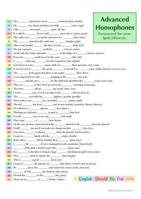 Homophones Worksheets, Advanced Grammar, Worksheets For Grade 3, Have Fun Teaching, Super Teacher, English Grammar Worksheets, Grammar Practice, 2nd Grade Worksheets, Advanced English