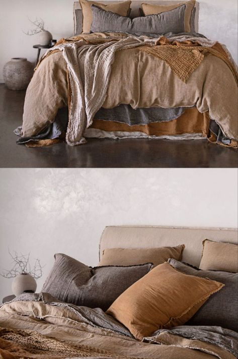 Bedding Ideas Earth Tones, Rust Comforter Bedroom, Camel Bedding, Earth Tone Bedding, Earthy Room, Paradise House, Taupe Bedding, Fall Bedding, Brown Bed