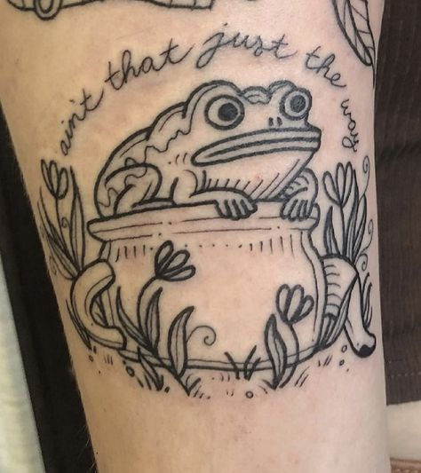 Ain't That Just The Way Tattoo, Over The Garden Wall Frog Tattoo, Ain't That Just The Way, Over The Garden Wall Tattoo Simple, Otgw Tattoo, Over The Garden Wall Tattoo, Wizard Tattoo, Frog Tattoos, Floral Tattoo Sleeve