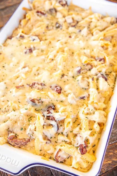 Cajun Chicken Alfredo Bake - Plain Chicken Pasta Alfredo Sauce, Baked Cajun Chicken, Alfredo Pasta Bake, Rotel Recipes, Chicken Sausage Pasta, Chicken Alfredo Casserole, Chicken Pasta Casserole, Alfredo Bake, Beef Casseroles