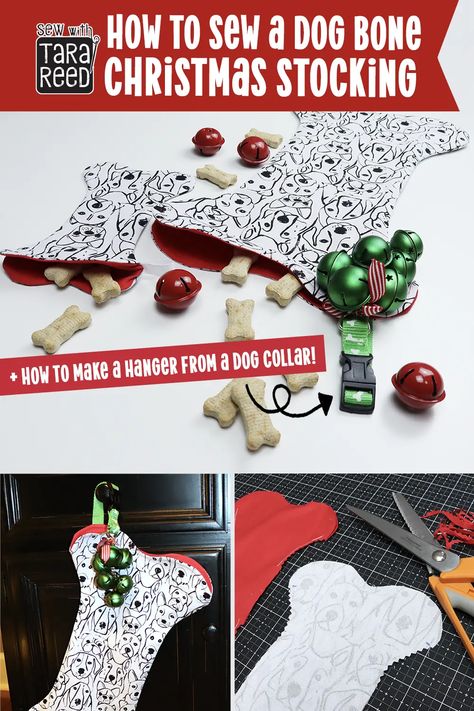 Dog Christmas Stocking Pattern for your four legged friend - written and video tutorials, great sewing for beginners project. If you're sewing for Christmas - don't forget the dogs! Make an adorable stocking as a gift bag or to hang by the fireplace for Santa. Bone Shaped Christmas Stocking Pattern, Dog Stockings Christmas, Dog Bone Christmas Stocking, Sewing For Christmas, Dog Christmas Stocking, Dog Stocking, Christmas Stocking Pattern, Stocking Pattern, By The Fireplace