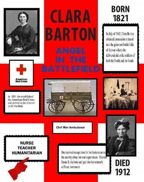 Make a Poster About Clara Barton | Red Cross Poster Ideas Clara Barton Project, Worksheet For 3rd Grade, Wax Museum Ideas, Nursing Poster, Wax Museum Project, Homework Caddy, Cross Poster, Vintage Nursing, Clara Barton