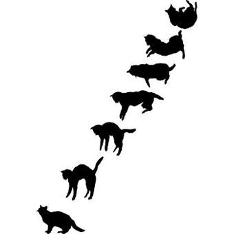 The cat graphic sequence is presented diagonally as the cat progresses up in a jump and shows the movement of the cat. Cat Stroking Illustration, Cat Jumping Animation, Sequence Illustration, Cat Movement, Japon Aesthetic, Cat Falling, Black Cat Artwork, Startled Cat, Cat Running