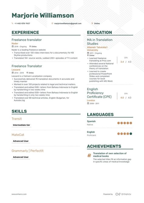 The ultimate 2019 guide for Freelance Translator resume examples. 200+ resume templates and expert advice from 100k resumes. Create your resume fast! Start FREE today! Cv Translator, Translator Resume, Freelancer Resume, Freelance Translator, Job Cv, Administrative Assistant Resume, Free Resume Examples, Modern Cv Template, Basic Resume