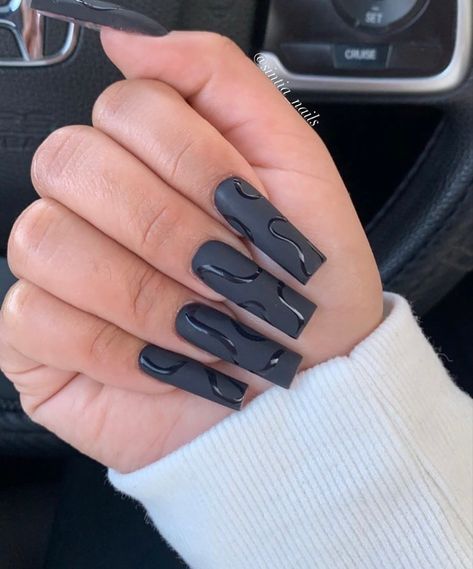 Zodiac Nails, Long Square Nails, Tapered Square Nails, Matte Black Nails, Sassy Nails, Edgy Nails, Glow Nails, Classy Acrylic Nails, I Love Nails