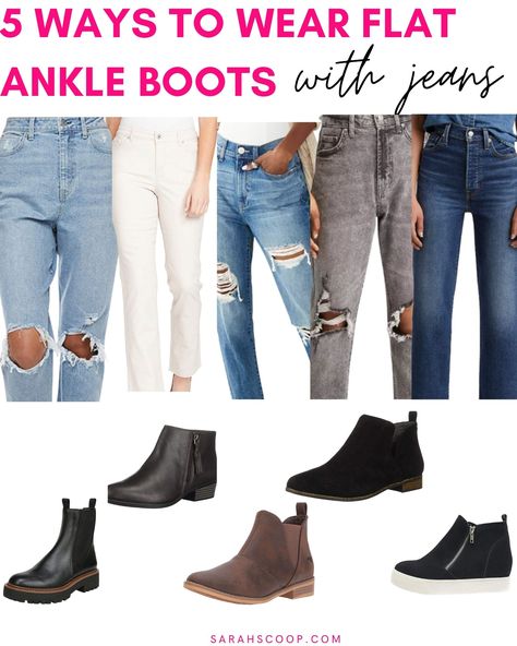 Outfits With Ankle Socks, Mom Jeans And Ankle Boots, Ankle Boots With Bootcut Jeans, What Pants To Wear With Ankle Boots, Styling Black Ankle Boots, Flat Ankle Boots Outfit For Women, Short Ankle Boots Outfit, Winter Shoes With Jeans, Boots With Ankle Jeans