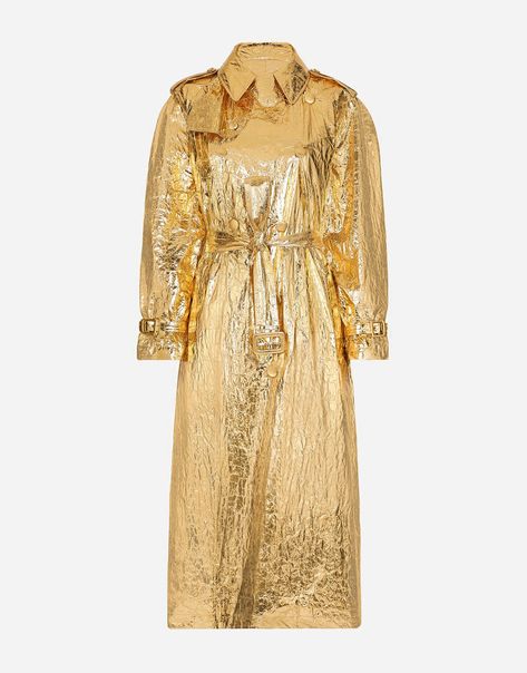 Foiled fabric trench coat Peacoat Women, Dolce Gabbana Belt, Gold Fabric, Dolce E Gabbana, Trench Coats Women, Coats And Jackets, Gold Fashion, Outerwear Coats, Dolce & Gabbana