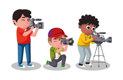 Cameraman or video operator recording vi... | Premium Vector #Freepik #vector #photographer #tripod #camera-cartoon #camera-lens Photographer Cartoon, Cartoon Camera, Camera Cartoon, Recording Video, Light Film, Design Animation, Video Recording, Character Design Animation, A Cartoon