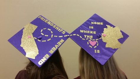 Demi and I's graduation caps! :) Best Friend Cap Ideas For Graduation, Bestie Graduation Caps, Twin Graduation Caps, Trio Graduation Caps, Matching Caps For Graduation, Matching Grad Caps For Best Friends, Graduation Cap Designs Best Friends, Bff Graduation Caps, Duo Graduation Cap