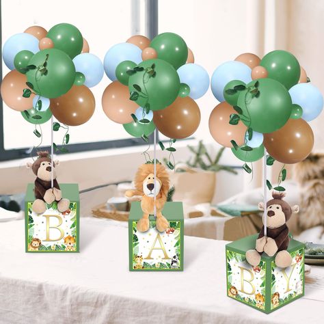 Baby Shower Table Centerpiece, Letter Boxes, Baby Shower Table, Jungle Animal, Animal Cute, Shower Baby, Stuffed Animals, Chocolates, Baby Shower