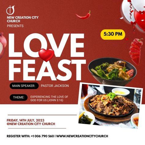 Love Feast Design, Love Feast Church Flyer Design, Church Anniversary Flyer Design, Church Flyer Design Templates, Food Poster Design Layout Flyer Template, Love Feast, Church Graphic Design, Graphic Design Poster, Poster Template