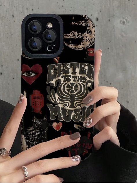 Multicolor  Collar  PU Leather Figure,Geometric Ordinary Mobile Phone Case Embellished   Cases Cool Phone Case Ideas, Gothic Phone Case, Aesthetic Phone Cases, Halloween Phone Case, Creative Iphone Case, Iphone Covers, Aesthetic Cool, Gothic Gifts, Collage Phone Case