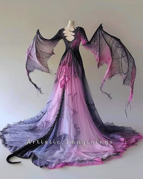 Purple Dragon Outfit, Evil Fairy Dress, Dragon Witch Costume, Dragon Inspired Dress, Dragon Inspired Outfits, Mythical Dresses, Purple Fantasy Dress, Fairy Masquerade, Fantasy Attire