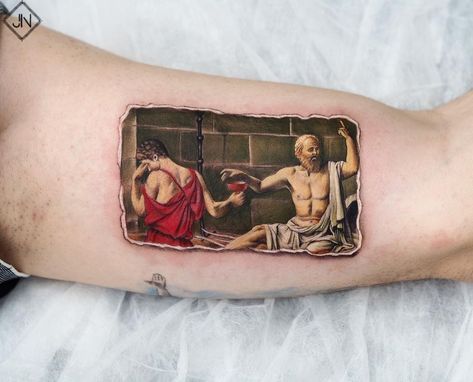 1,007 curtidas, 12 comentários - Jefree (@jefreenaderali) no Instagram: “#deathofsocrates #jefreenaderali #art #ink ➡️ @inkjectapro @radiantcolorsink ⬅️” Socrates Tattoo, Philosophy Tattoos, Soul Tattoo, Modern Tattoos, Minimal Color, Socrates, Ink Blot, Realism Tattoo, Art Ink