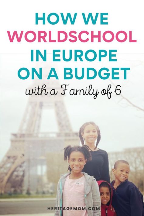 Read how our family of 6 planned and budgeted for worldschooling in Europe. We spent 3 months visiting destinations Greece, Spain, Portugal, United Kingdom, and France all while homeschooling and traveling. I breakdown our budget and how to afford worldschooling (even with a big family). Get budget saving ideas for your family to be able to worldschool! For this and more worldschooling ideas visit HeritageMom.com. Plus, check out our printable Heritage Packs to add to your homeschool curriculum. Kids Budget, Family Culture, Europe On A Budget, Family Of 6, Long Term Travel, Spain Portugal, Travel Around Europe, Rich Family, Living Books