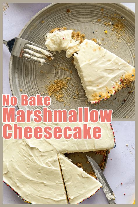 This no bake Marshmallow Cheesecake is creamy and delicious. So easy to make, this recipe would be perfect for Easter but also works for any time of the year! Marshmallow Dessert Recipes, Marshmallow Cheesecake, Marshmallow Sweets, Marshmallow Desserts, Animal Cookie, Banana Cheesecake, Easter Desserts Recipes, Baked Cheesecake Recipe, Recipes With Marshmallows