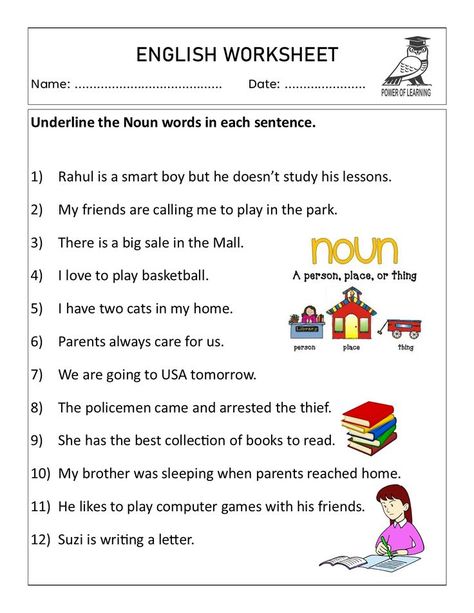 Nouns Worksheet Kindergarten, Nouns And Verbs Worksheets, Worksheet For Class 2, Sentences Worksheet, English Fluency, Common And Proper Nouns, English Grammar Exercises, Reading Comprehension Kindergarten, English Worksheets For Kindergarten