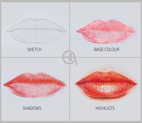 Lip draeing tutorial Lip Colouring Tutorial Drawing, Colour Pencil Drawing Step By Step, How To Color Lips With Colored Pencils, How To Color Lips, Lip Tutorial Drawing, Lips Watercolor, Realistic Lips, Drawing Lips, Lip Artwork