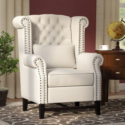 Linen Wingback Chair, Minimal House, Church Furniture, Tufted Arm Chair, Cottage Furniture, Fabric Accent Chair, Chair Upholstery, Cheap Furniture, Bedroom Chair