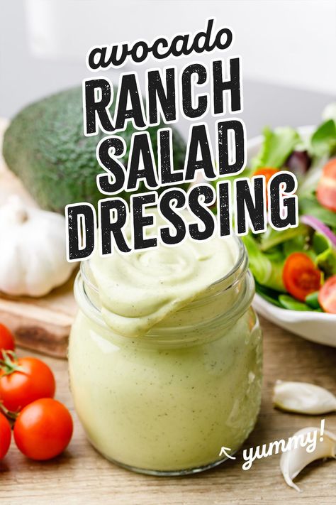 I love making this homemade avocado ranch dressing! It's creamy and satisfying, while also being very healthy. Here's how to make it. Easy Avocado Ranch Dressing, Avocado Ranch Salad, Healthy Ranch Dressing Recipe, Homemade Ranch Salad Dressing, Homemade Avocado Ranch Dressing, Ranch Salad Dressing Recipes, Healthy Ranch, Healthy Ranch Dressing, Avocado Ranch Dressing