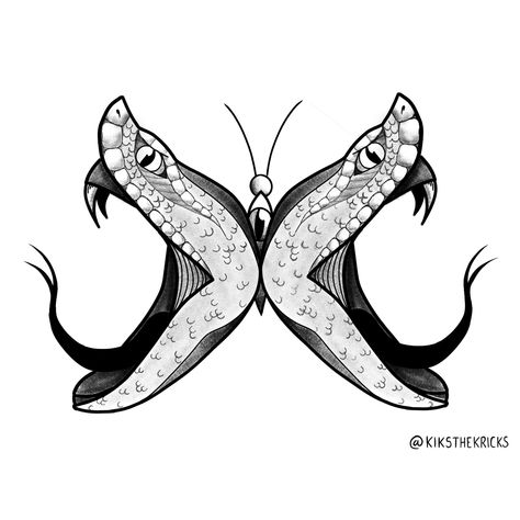 Snake Head Butterfly Tattoo, Butterfly Snake Tattoo, Drawing Ideas Snake, Snake And Butterfly Tattoo, Snake Butterfly Tattoo, Drawing Ideas Butterfly, Snake And Butterfly, Bday Tattoo, Mirror Tattoos