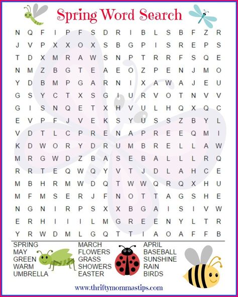 spring_printables Placemat Ideas, Spring Worksheets, Spring Word Search, Word Search For Kids, Printable Crossword Puzzles, Spring Worksheet, Word Search Puzzles Printables, Free Printable Word Searches, English Time