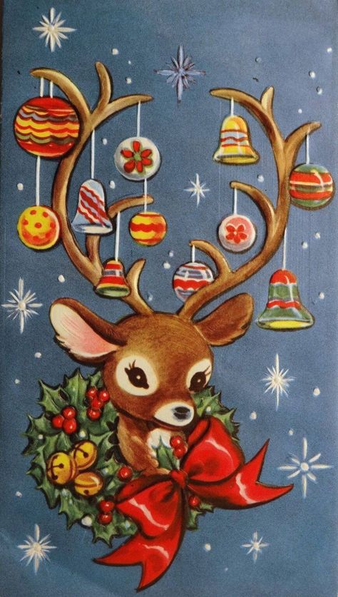 Vintage Christmas Art * Marvellous Mrs P - Lifestyle, Vintage & Family Blog Christmas Pictures Fabric, Kitsch Christmas Fabric, Christmas Images Fabric, Vintage Christmas Crafts Zazzle, Christmas Wallpaper Vitage Free, Vintage Christmas Stocking Art, Images Noêl Vintages, Vintage Reindeer, 1950s Christmas